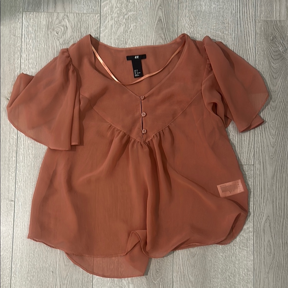 H&M blush Terracotta Chiffon Blouse